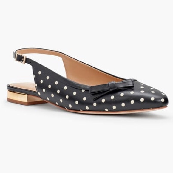 Talbots Shoes - Talbots Edison Slingback Flats Polka Dot Print Gold Mirrored Low Heel Size 8M